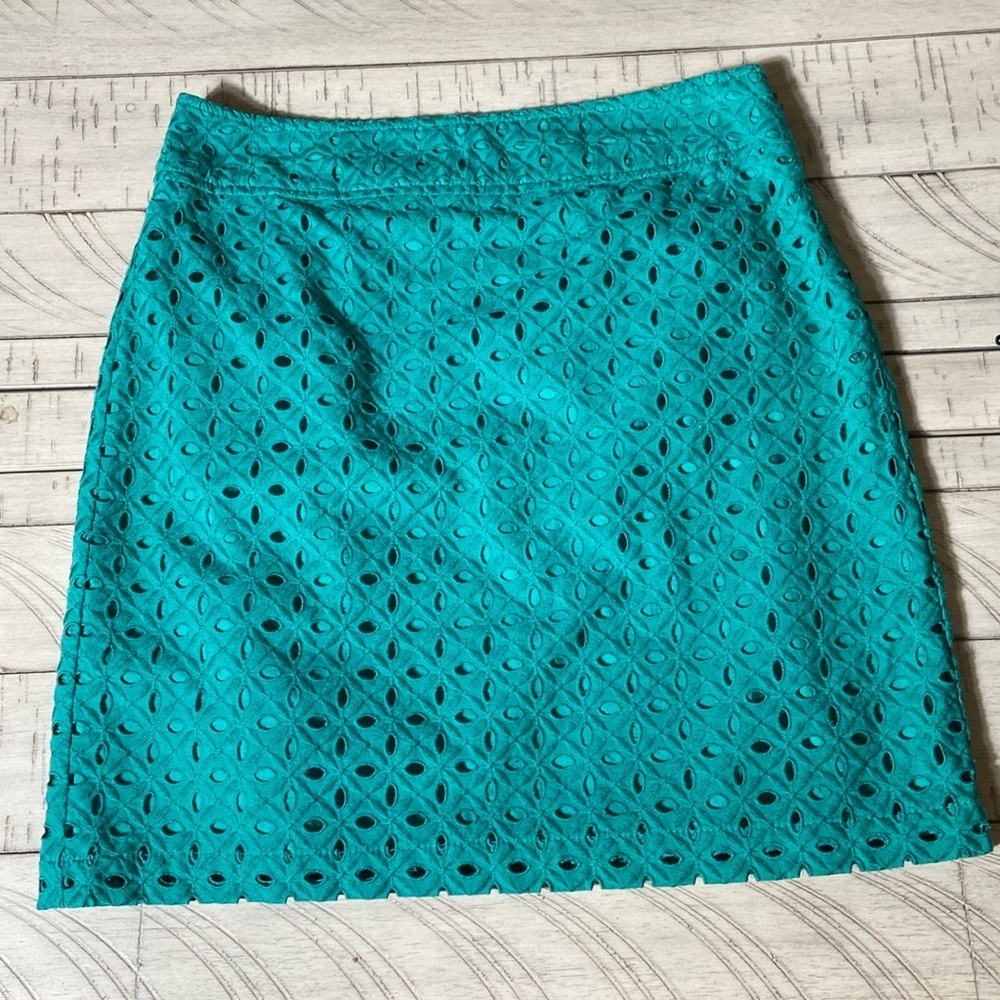 Ann Taylor Lined Cotton Eyelet Mini Pencil Skirt Green Size 4